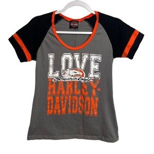 Harley Davidson Shirt Womens Screamin' Eagle Gray Black Orange Size Small